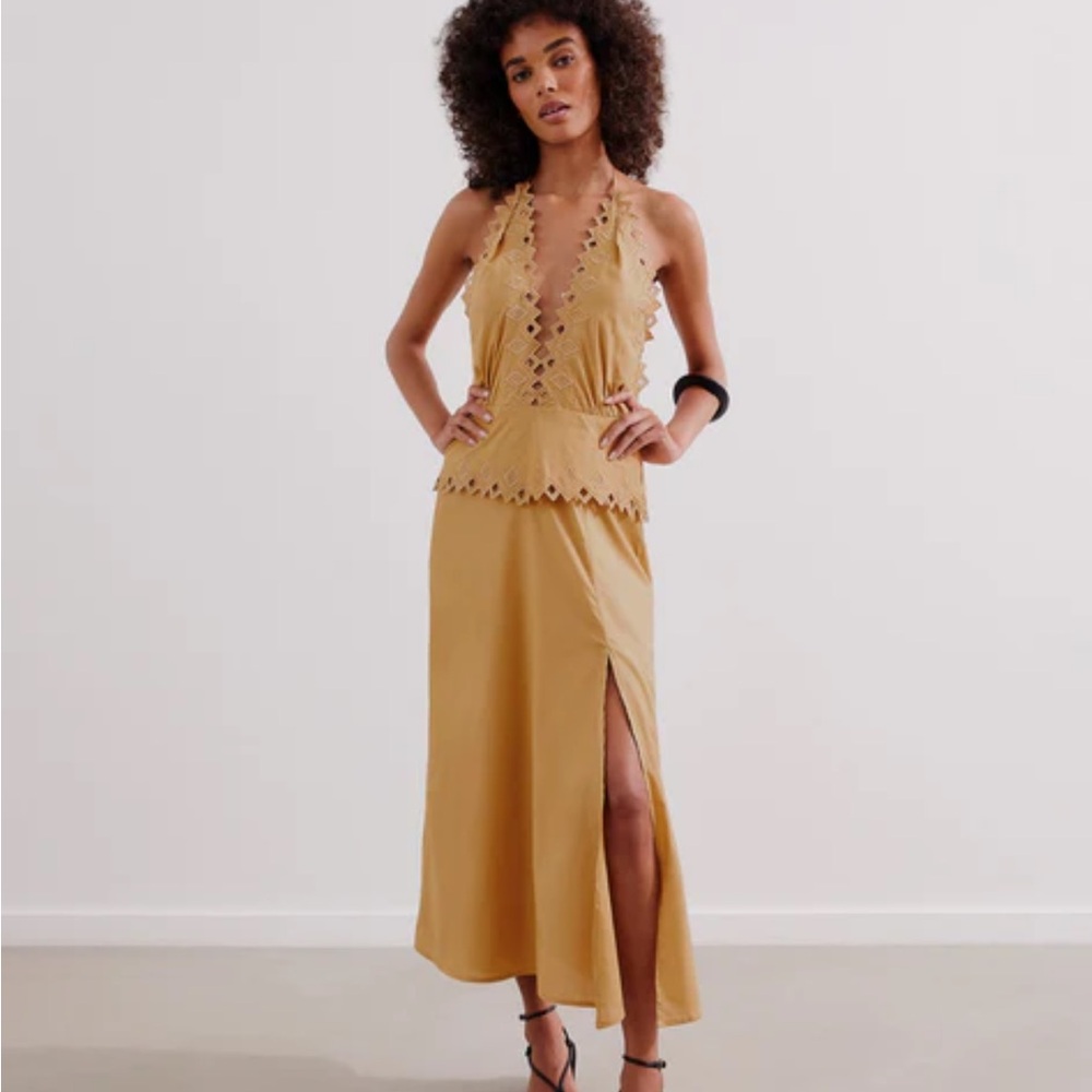 VIX Tan Eyelet Midi Dress